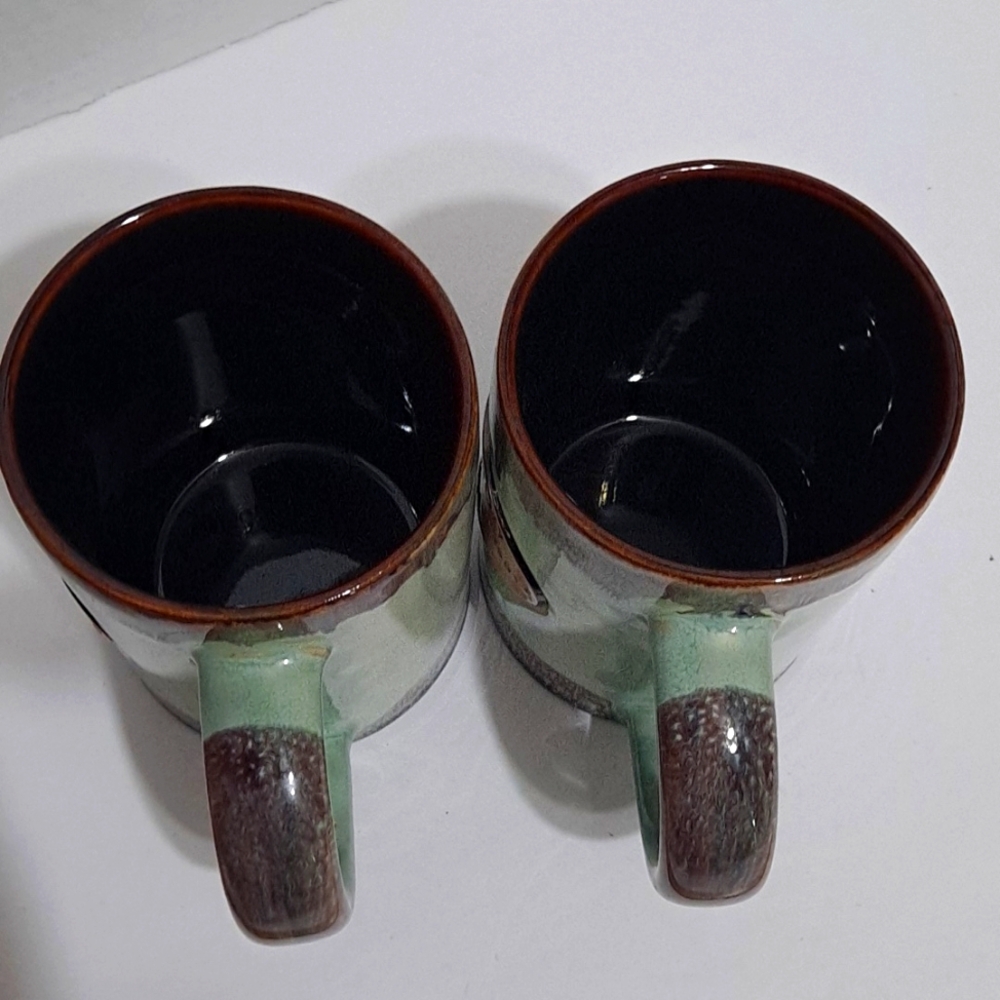 OREGON Rustic Green and Brown Ceramic Mugs Set of 2 NWT - Picture 4 of 5